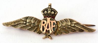 Vintage RAF sweetheart brooch, circa 1930s, stamped 9ct and C.H., 3gms