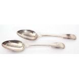 Two Victorian Fiddle pattern table spoons initialled, length 22cm, combined weight approx 152gms,