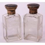 Two George V silver and tortoiseshell mounted clear glass toiletry bottles each of rectangular