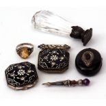 Mixed Lot: crystal and white metal seal, the matrix engraved with a monogram, a Victorian jet locket