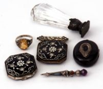 Mixed Lot: crystal and white metal seal, the matrix engraved with a monogram, a Victorian jet locket