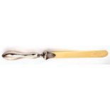 Edward VII silver mounted ivory paper knife, the plain and polished blade to a hollow cast and