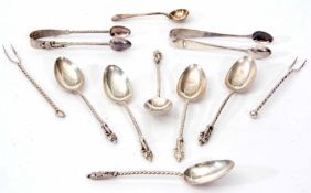 Mixed Lot: comprising a set of six Victorian figural tea spoons with matching sugar tongs,