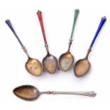 Mixed Lot: comprising 3+2 Norwegian enamelled coffee spoons decorated throughout in various