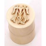 Late 19th/early 20th century ivory cylindrical canister, the pull off cover set with carved monogram