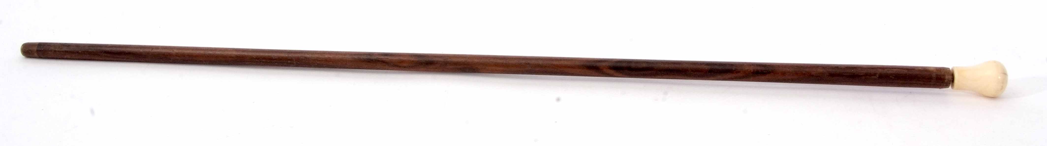 A 19th century ivory mounted rosewood walking stick, the ogee carved and polished handle to a - Image 2 of 3