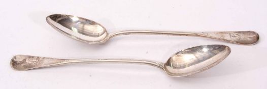 Two Victorian Hanoverian pattern basting spoons, initialled, length 26.5cm, combined weight approx