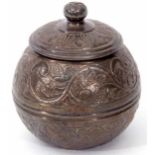 20th century white metal mounted spice container, of spherical form with pull off cover and embossed