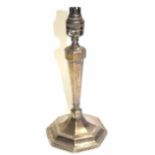 George V silver electric table lamp, the plated electrical fitting (decommissioned) to a tapering