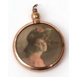 Antique gold plated double sided circular locket, 26mm diam