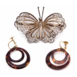 Mixed Lot: to include a pair of antique tortoiseshell earrings with screw fittings stamped 9ct,