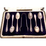 Cased set of George V tea spoons, combined weight approx 58gms, London 1921, maker's mark DF in a