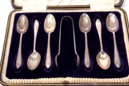 Cased set of George V tea spoons, combined weight approx 58gms, London 1921, maker's mark DF in a