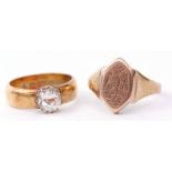 Mixed Lot: 22ct gold wedding ring, applied with a paste stone, size M/N, together with a yellow