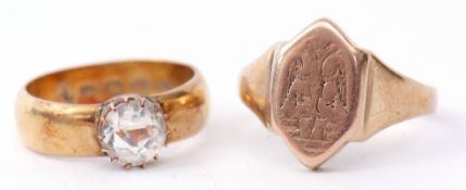 Mixed Lot: 22ct gold wedding ring, applied with a paste stone, size M/N, together with a yellow