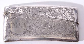George V card case of rectangular form with all over engine turned foliate decoration and initialled