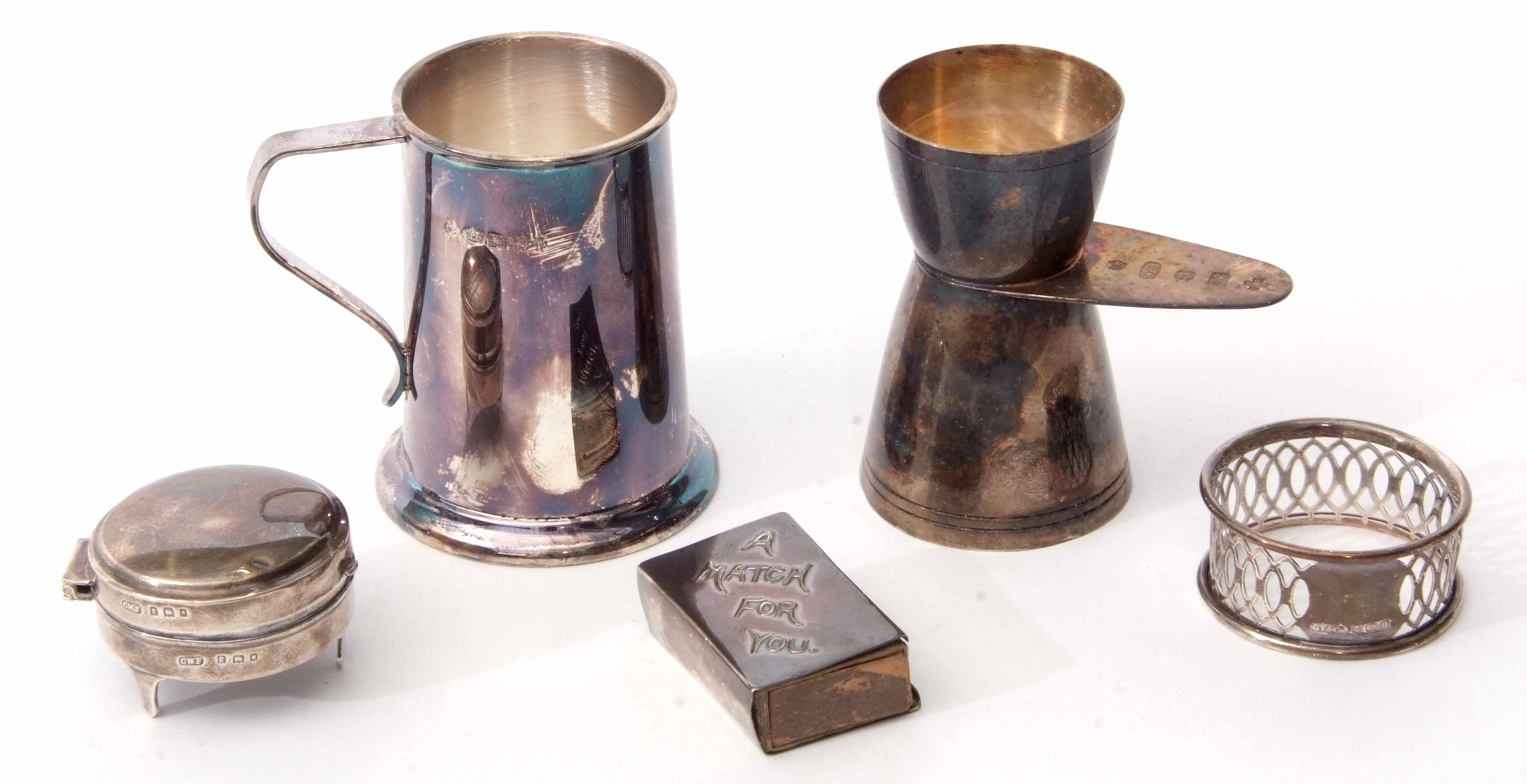 Mixed Lot: comprising a small silver tankard together with a double ended spirit measure, silver