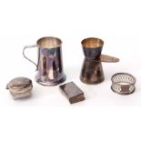 Mixed Lot: comprising a small silver tankard together with a double ended spirit measure, silver