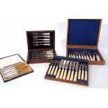 Mixed Lot: comprising a Victorian cased set of 12 each dessert knives and forks with plain