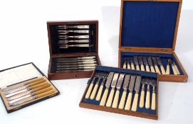 Mixed Lot: comprising a Victorian cased set of 12 each dessert knives and forks with plain