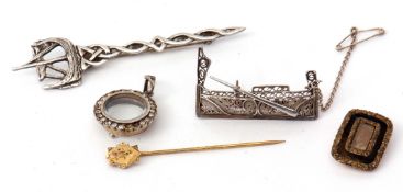 Mixed Lot: silver brooch, a design featuring a Viking boat finial on twisted stem, maker's mark CH &