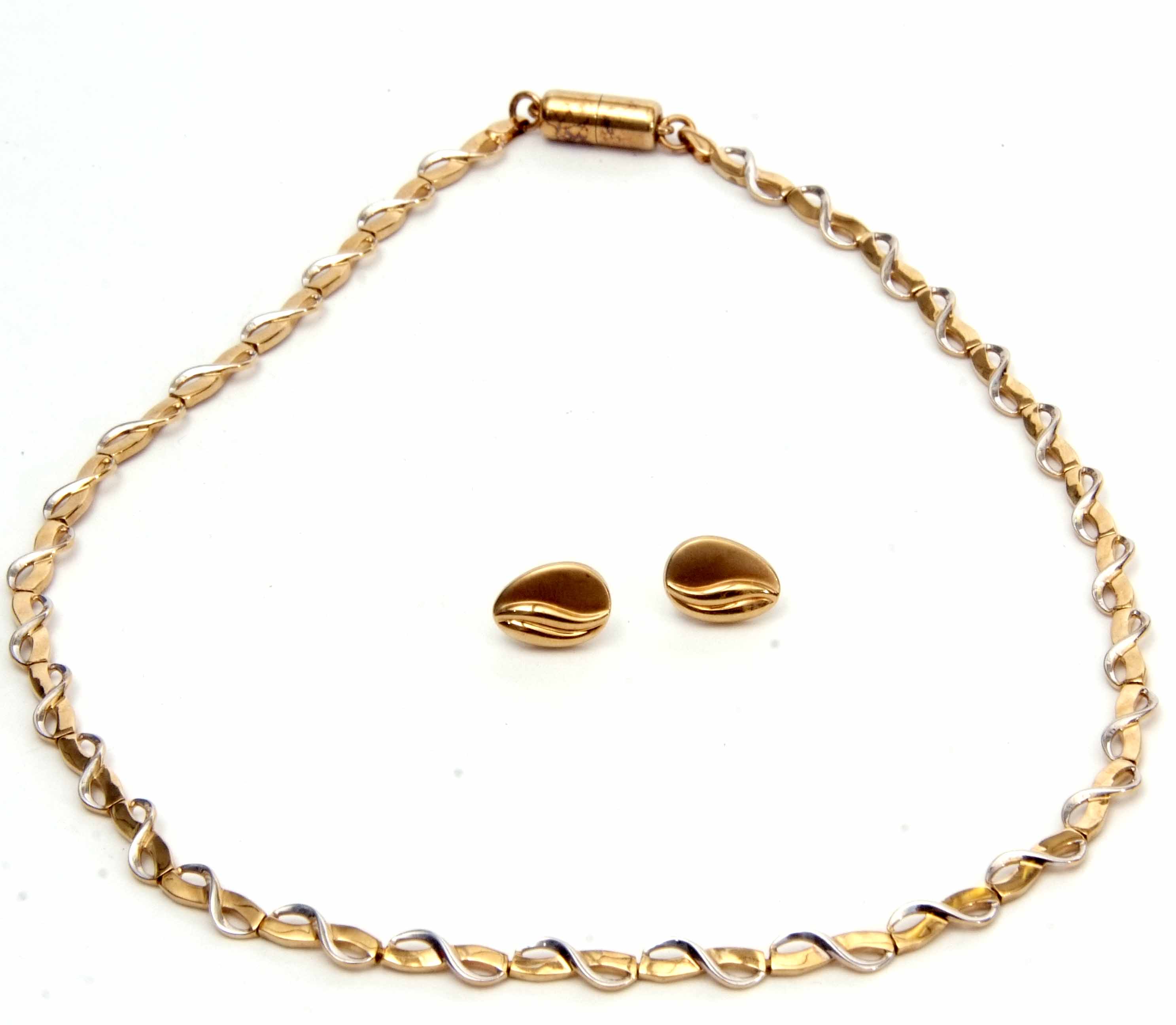 Mixed Lot: a 375 stamped two-tone S-link necklace with replacement metal cased magnetic clasp,