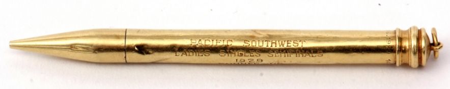 First half of 20th century presentation engraved propelling pencil, of typical polished