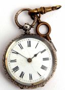 Early 20th century Swiss silver cased open face cylinder fob watch, the frosted and gilt movement