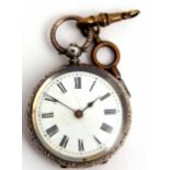 Early 20th century Swiss silver cased open face cylinder fob watch, the frosted and gilt movement