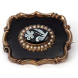Victorian gold filled mourning brooch, the centre with a carved sardonyx forget me not, framed