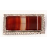 Vintage banded agate brooch framed in a chased and engraved frame, hallmarked Birmingham 1969, 55