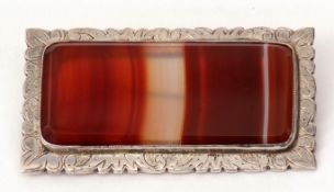 Vintage banded agate brooch framed in a chased and engraved frame, hallmarked Birmingham 1969, 55