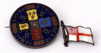 Mixed Lot: Naval white metal and enamel "St Georges" ensign brooch, stamped 800, together with a