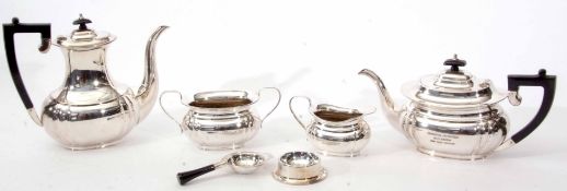 Mid-20th century electro plated four piece tea and coffee service comprising coffee pot, tea pot,