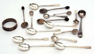 Mixed Lot: comprising six George V coffee spoons, together with seven various salt spoons, small