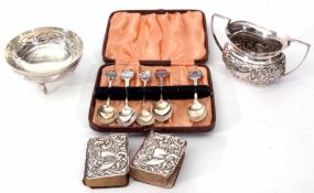 Mixed Lot: comprising five various silver and enamelled souvenir type tea spoons together with a