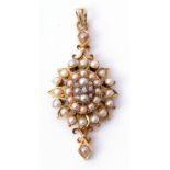 Victorian pearl and diamond pendant, the central oval panel set with graduated seed pearls and