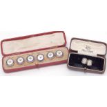 Mixed Lot: set of six antique mother of pearl and enamel gent's dress shirt studs (cased),