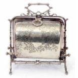Late 19th century electro plated biscuit container with naturalistic open work frame with central
