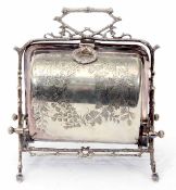 Late 19th century electro plated biscuit container with naturalistic open work frame with central