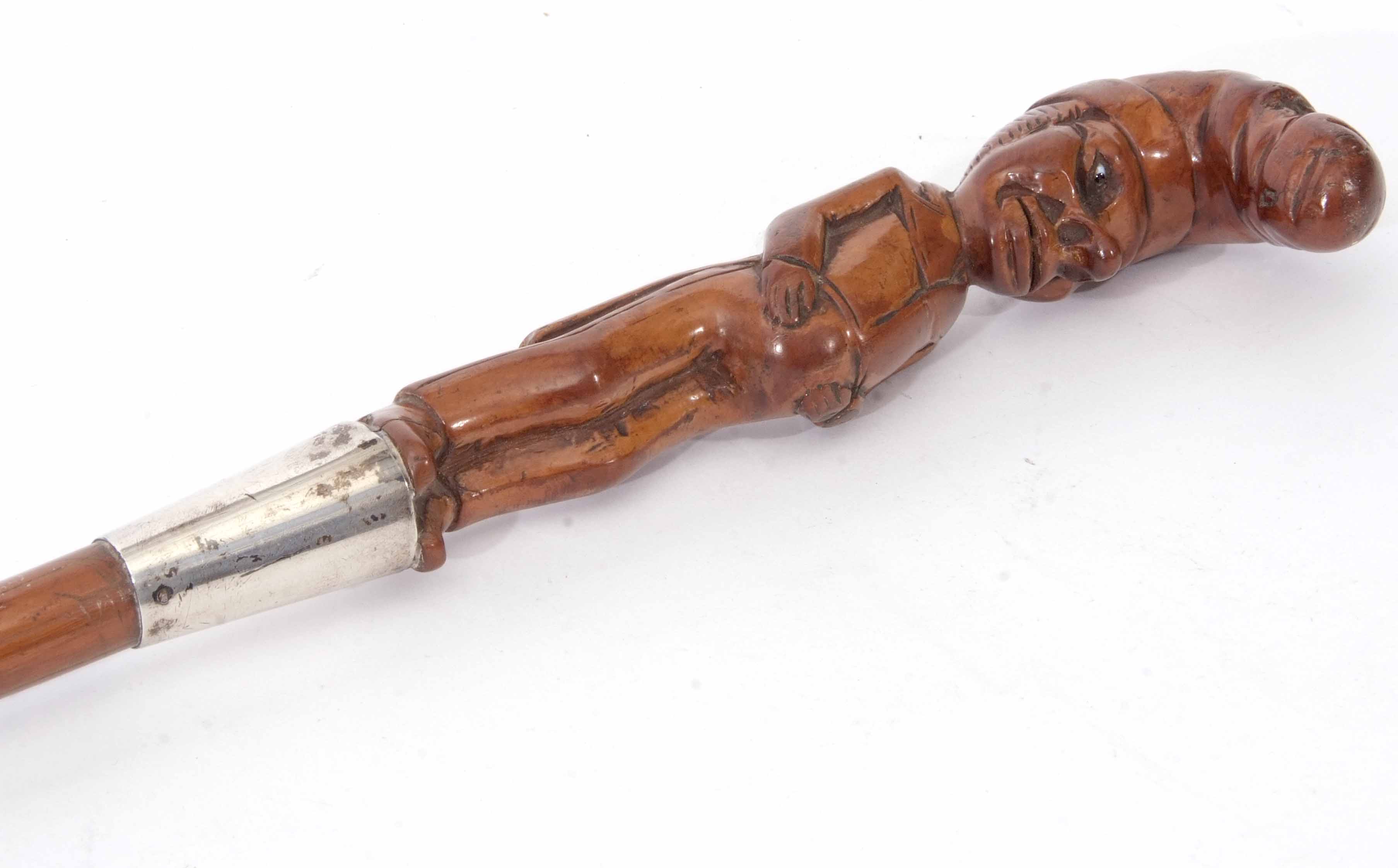 White metal mounted figural walking stick, the carved handle modelled as a standing portly gentleman - Image 3 of 5