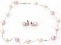 Kiara boxed and sleeved 750 stamped cultured pearl necklace together with matching earrings