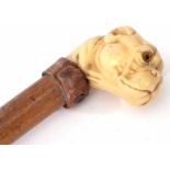 Early 20th century celluloid mounted malacca walking stick, the handle moulded in the form of a