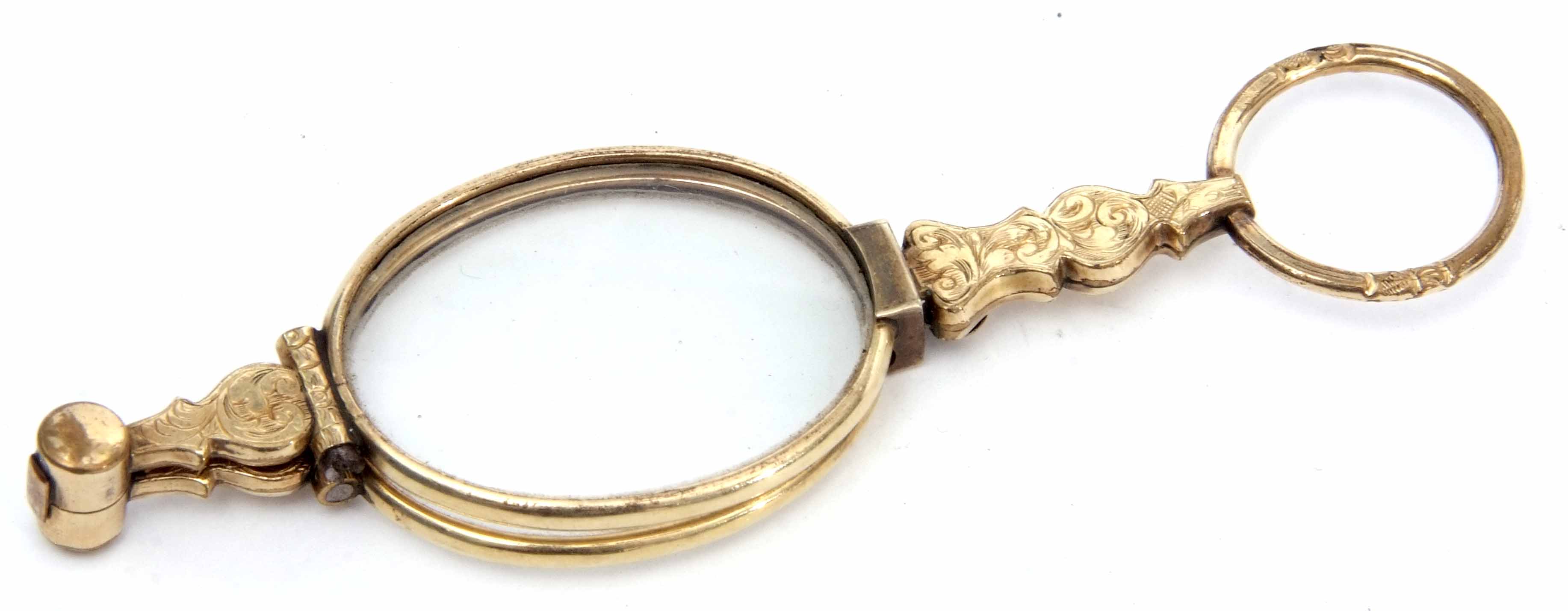 Antique gold plated lorgnette, chased and engraved floral detail throughout, 95mm long - Image 2 of 2