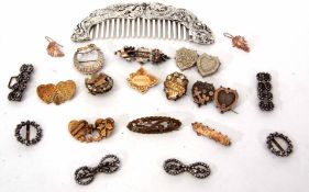 Mixed Lot: Oriental metal comb with dragon decoration, various metal Mizpah brooches, Dower & Hall