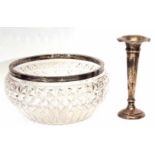Mixed Lot: comprising an Edward VII silver rimmed and clear cut glass fruit bowl, the plain and