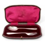 Edward VII cased christening spoon and fork, Sheffield 1901, maker's mark JR, in a silk and velvet
