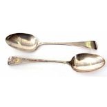 Two George III table spoons, Old English pattern, length 22cm, combined weight approx 113gms, London