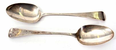 Two George III table spoons, Old English pattern, length 22cm, combined weight approx 113gms, London