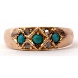Victorian turquoise and diamond ring, featuring three graduated circular shaped cabochon